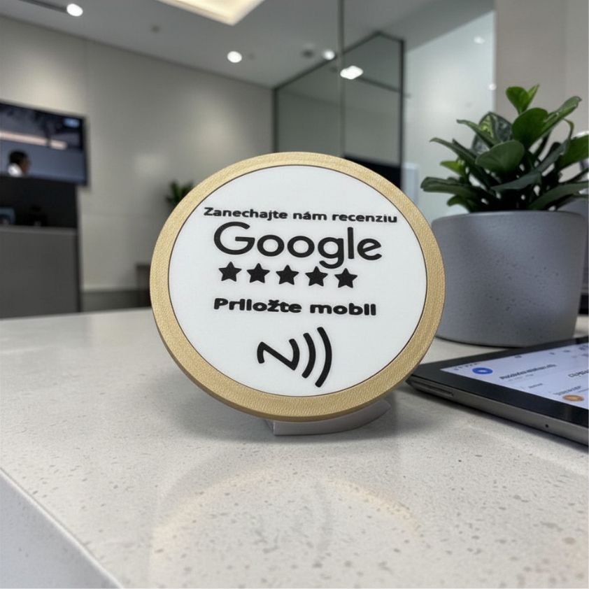 NFC stojan na Google recenzie na recepcii